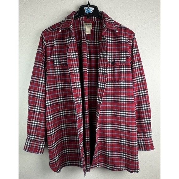 L.L. Bean Mens L-Tall Red Traditional Fit Plaid Long Sleeve Flannel Button Shirt - Picture 3 of 5